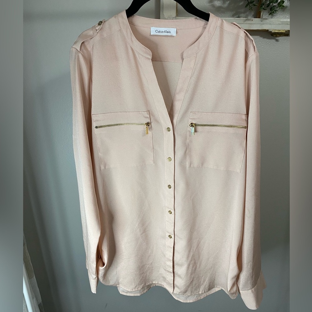 Calvin Klein Light Pink /peach Button-Up Blouse